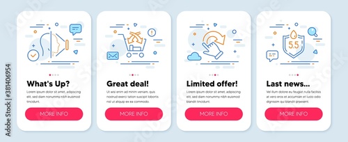 Set of Technology icons, such as Face id, Cross sell, Rotation gesture symbols. Mobile screen mockup banners. Ph neutral line icons. Phone scanning, Market retail, Undo. Water. Face id icons. Vector