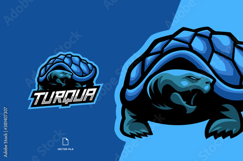 blue turtle mascot esport game logo character illustration