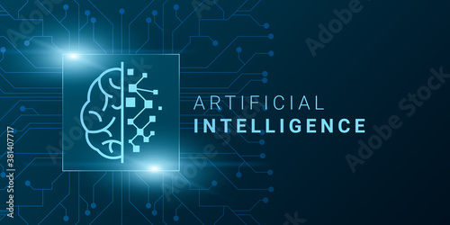 Digital Brain Creative Illustration For Artificial Intelligence Concept With Linear AI Logo