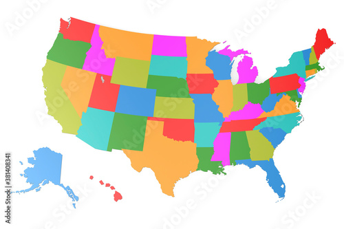 Colorful USA map isolated on white background