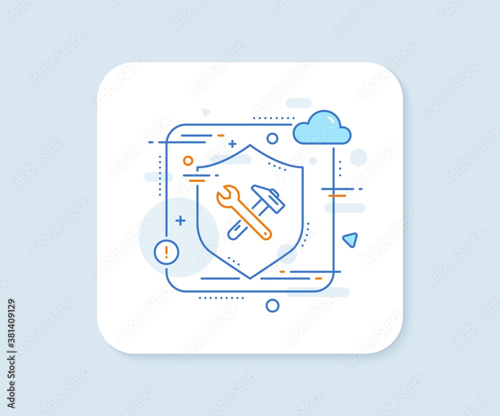 Spanner and hammer line icon. Abstract vector button. Repair service sign. Fix instruments symbol. Spanner tool line icon. Protect shield concept. Vector Spanner and hammer line icon. Abstract vector button. Repair service sign. Fix instruments symbol. Spanner tool line icon. Protect shield concept. Vector