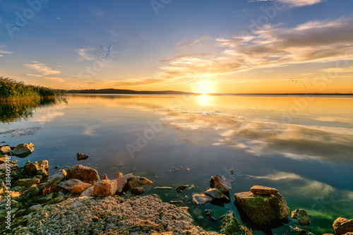 Sunset on the lake Vaya in Burgas photo