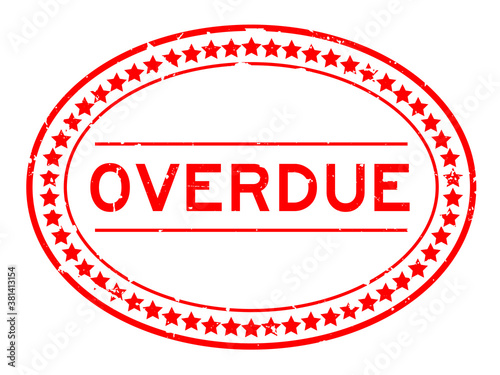 Grunge red overdue word oval rubber seal stamp on white background