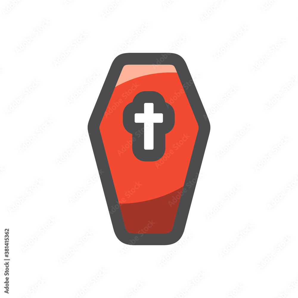 Fototapeta premium Coffin with a Cross Vector icon Cartoon illustration