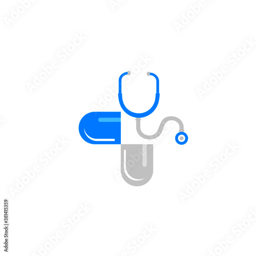 Doctor plus capsul stethoscope logo design health care and medical pharmacy vector symbols.