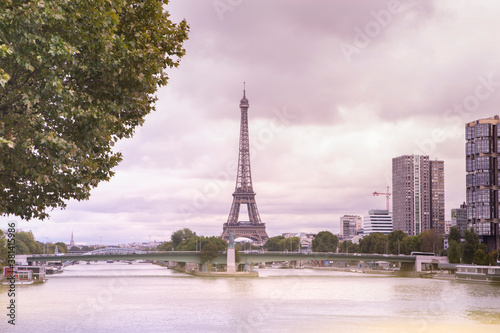 Eiffel Tower from Seine river, Paris, France.