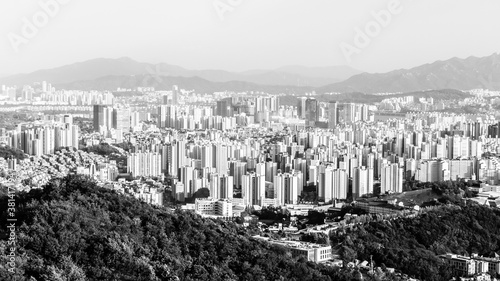 Black and white beautiful view of Seoul from the mountain, South Korea photo