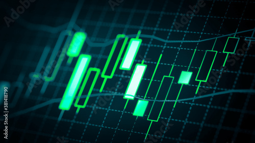 Stock market chart which including of currency symbol and Up/Down trend on monitor. Yellow Background with currency bars and candlestick chart
