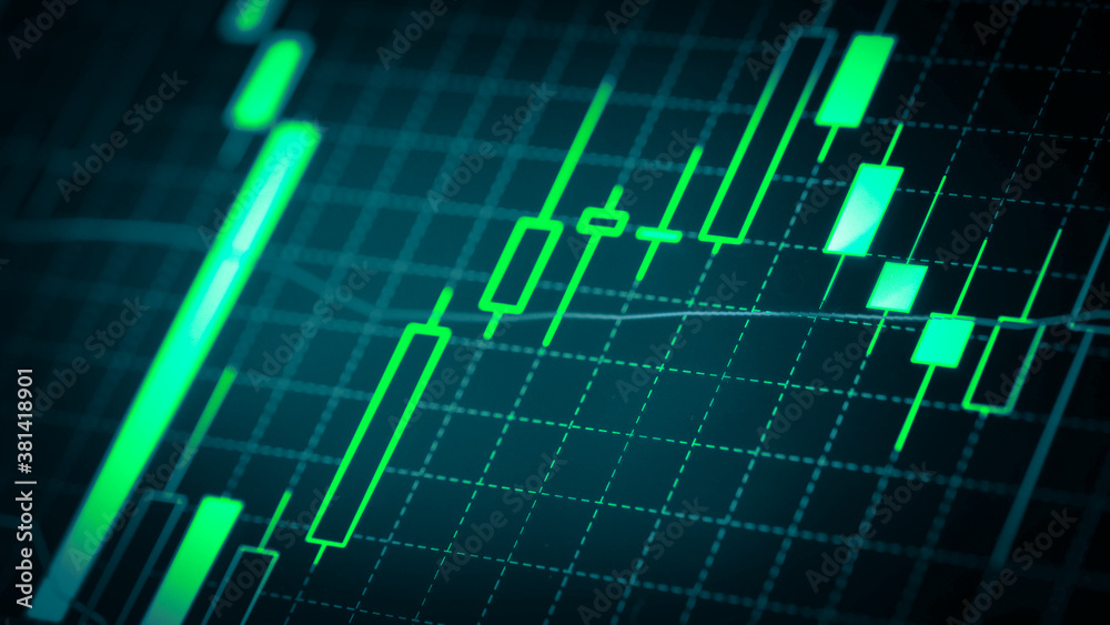 Stock market chart which including of currency symbol and Up/Down trend on monitor. Yellow Background with currency bars and candlestick chart Stock market chart which including of currency symbol and Up/Down trend on monitor. Yellow Background with currency bars and candlestick chart
