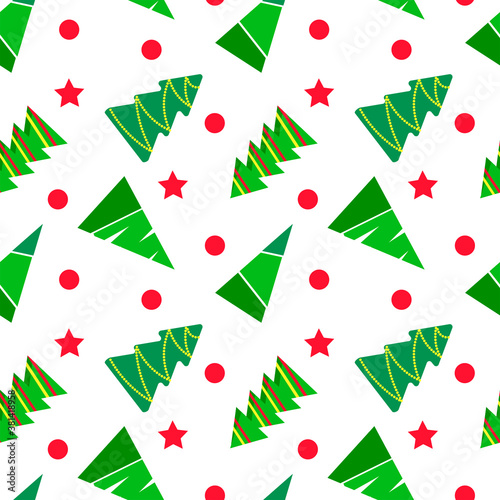 Christmas tree, seamless pattern. Vector illustration on isolated background. Flat style. Winter season. Simple Christmas textile design. Holiday paper packaging. Minimal Christmas tree wallpaper. Tre
