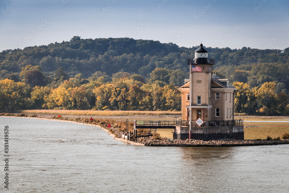 Rondout Lighthouse on the Hudson River, Kingston, NY, in early fall
