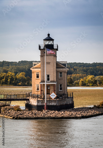 Rondout Lighthouse on the Hudson River, Kingston, NY, in early fall
