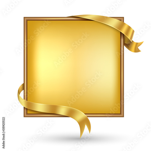 Gold banner with gold ribbon.