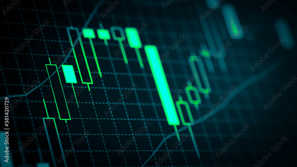 Stock market chart which including of currency symbol and Up/Down trend on monitor. Yellow Background with currency bars and candlestick chart Stock market chart which including of currency symbol and Up/Down trend on monitor. Yellow Background with currency bars and candlestick chart