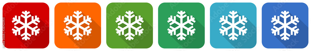 Snow icon set, flat design vector illustration in 6 colors options for webdesign and mobile applications Snow icon set, flat design vector illustration in 6 colors options for webdesign and mobile applications