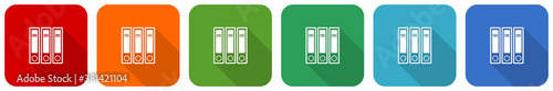 Binder, folder, document, file icon set, flat design vector illustration in 6 colors options for webdesign and mobile applications