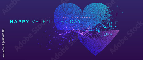 14 february Valentines Day holiday background. Glowing particles liquid dynamic flow heart. Trendy fluid cover design. Eps10 vector illustration