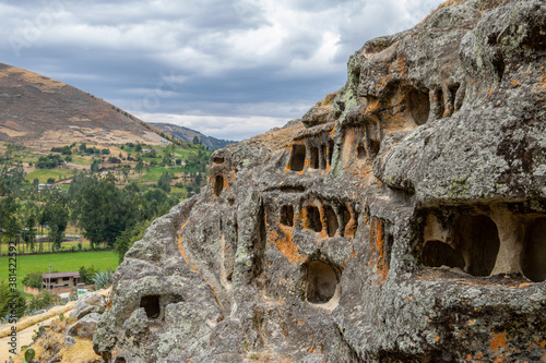 Ventanillas de Otuzco. An ancient pre-Columbian Peruvian archaeological burial site called the Otuzco windows or windows of Otuzco situated near Cajamarca. photo