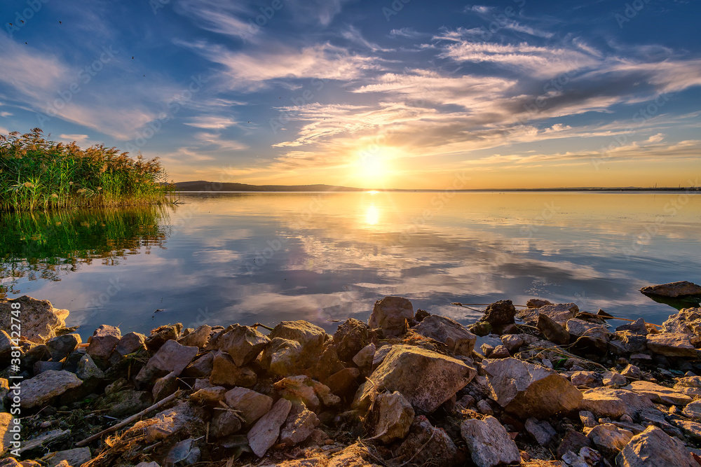 Sunset on the lake Vaya in Burgas