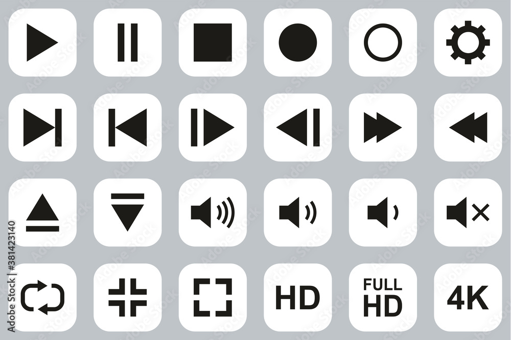 Video & Audio & Camera Button Icons Black & White Flat Design Set Big Video & Audio & Camera Button Icons Black & White Flat Design Set Big