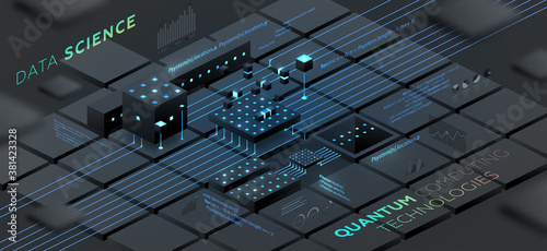 Artificial intelligence and robotic quantum computing processor isometric concept for business technology, engineering and innovations design. Eps10 vector illustration