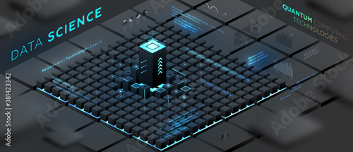 Artificial intelligence and robotic quantum computing processor isometric concept for business technology, engineering and innovations design. Eps10 vector illustration
