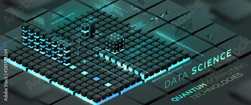 Artificial intelligence and robotic quantum computing processor isometric concept for business technology, engineering and innovations design. Eps10 vector illustration