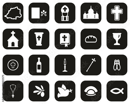 Vatican Country & Culture Icons White On Black Flat Design Set Big