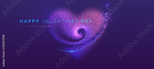 14 february Valentines Day holiday background. Glowing particles liquid dynamic flow heart. Trendy fluid cover design. Eps10 vector illustration