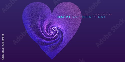 14 february Valentines Day holiday background. Glowing particles liquid dynamic flow heart. Trendy fluid cover design. Eps10 vector illustration