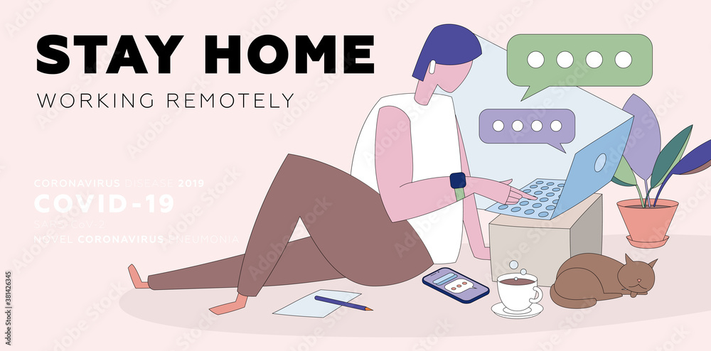 Obraz premium Remote working people. Business mobile technologies concept. Liquid fluid geometric background. Eps10 vector