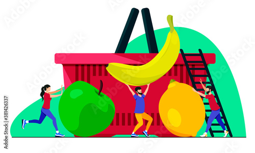 Healthy diet, nutricionist flat cartoon illustration. Medical fruit banner, diabetic menu. Market food design.