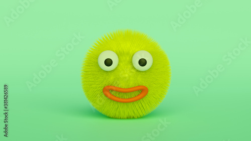 Happy smiling green furry character illustration 3d render