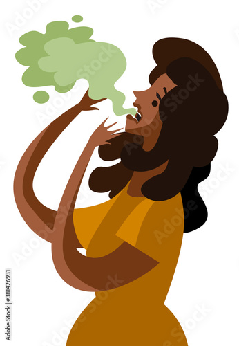 digestion burping woman with green cloud