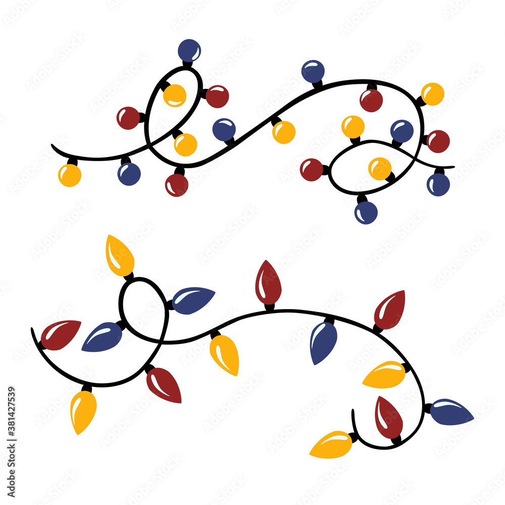 Christmas garlands with light bulbs: isolated illustration.