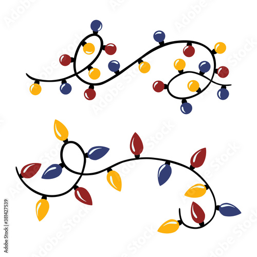 Christmas garlands with light bulbs: isolated illustration.