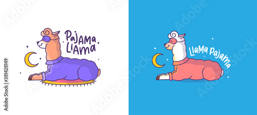 The sleepy llamas alpacas in pajamas. Cartoon character