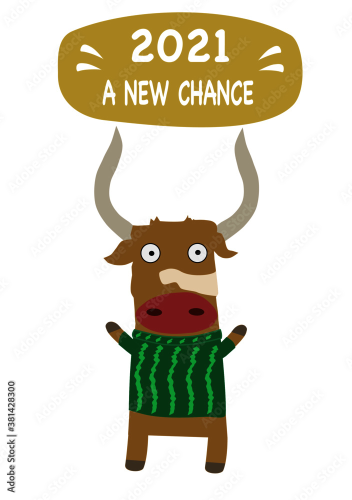 Creative greeting card. New year 2021 with a cute bull. Symbol of the year in the Chinese calendar. Vector illustration of a cartoon isolated. Creative greeting card. New year 2021 with a cute bull. Symbol of the year in the Chinese calendar. Vector illustration of a cartoon isolated.