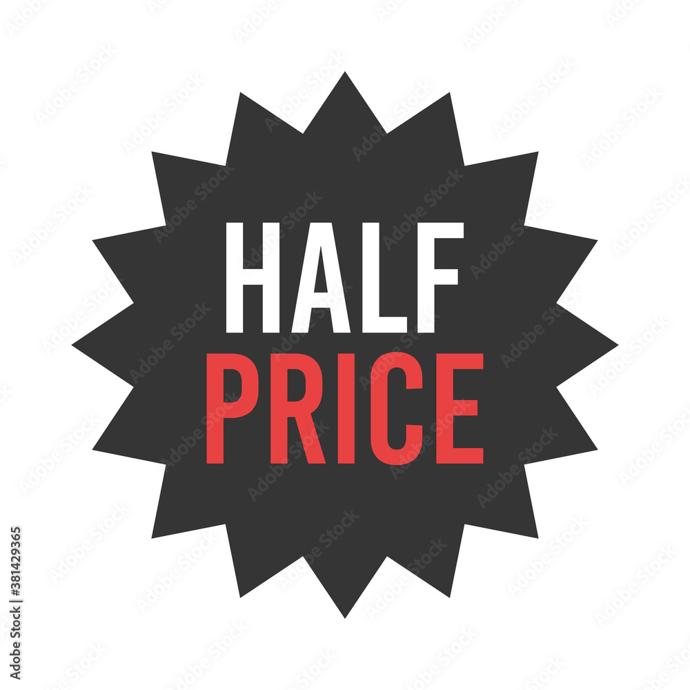 Fototapeta premium Half price black round starburst sticker for black friday and cyber monday discount.