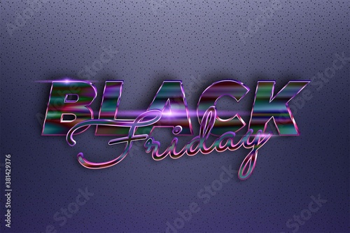 Trendy Black Friday text effect theme metal Purple realistic with light concept for trendy flayer and banner template promotion market online