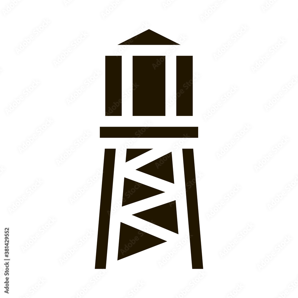 Fire Tower With Water glyph icon vector. Fire Tower With Water Sign. isolated symbol illustration Fire Tower With Water glyph icon vector. Fire Tower With Water Sign. isolated symbol illustration