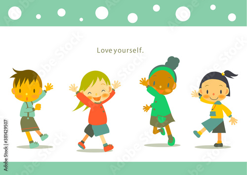 multiracial kids playing  outdoor  with friends