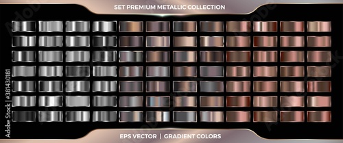 Elegant metallic Silver, Gold, copper and bronze gradient swatches mega set collection palette for border frame ribbon cover label templates