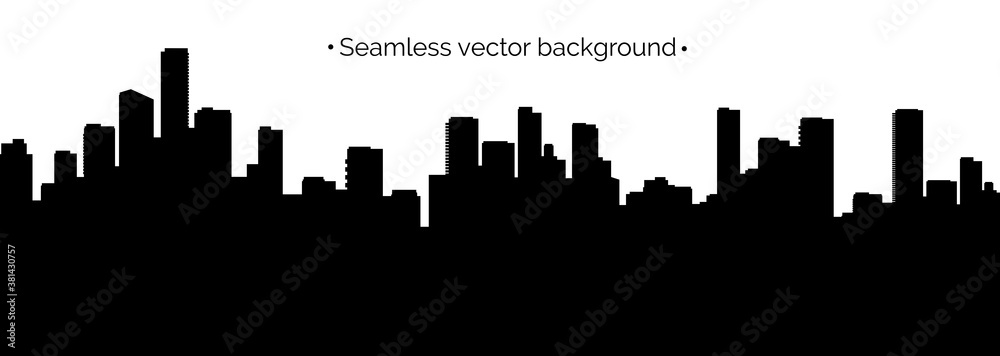 Seamless cyberpunk cityscape silhouette - obrazy, fototapety, plakaty 