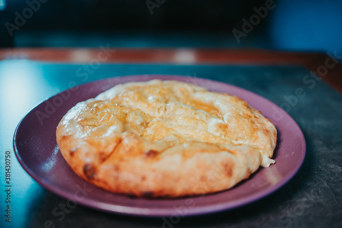 Closeup of a tasty looking Megrelian khachapuri photo