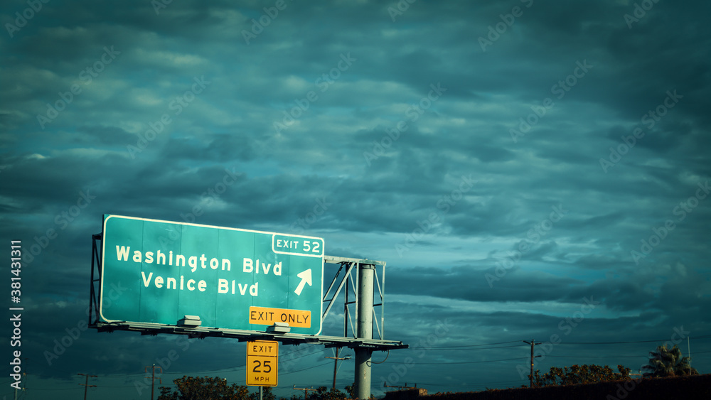 Washington and Venice boulevard sign on a freeway in Los Angeles