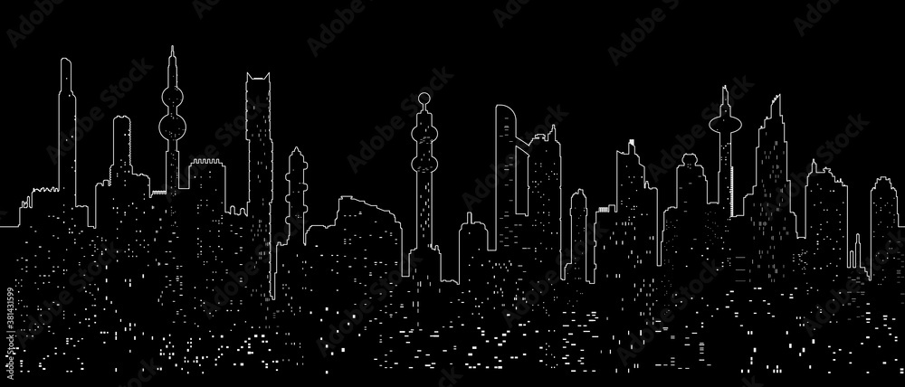 One line cityscape silhouette