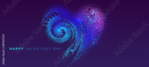 14 february Valentines Day holiday background. Glowing particles liquid dynamic flow heart. Trendy fluid cover design. Eps10 vector illustration