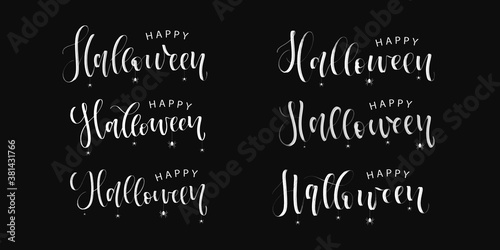 Vector set of realistic isolated calligraphy for Halloween and spiders for invitation covering. Concept of Happy Halloween.