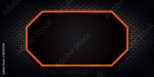 Vector realistic isolated retro marquee billboard with electric light lamps for invitation. Concept of vintage decoration.